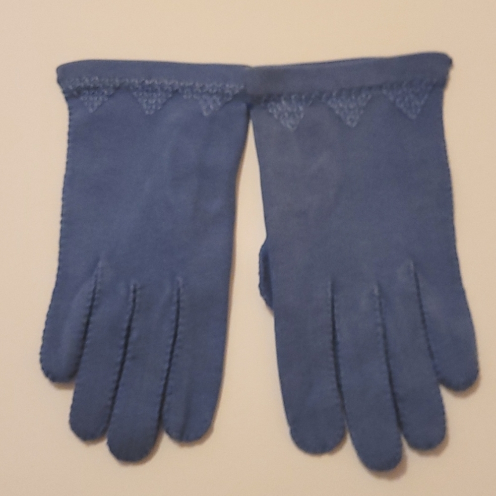 VINTAGE GLOVES BLUE COTTON HAND STITCHING SIZE 5 1/2 - 6/XS NWOT